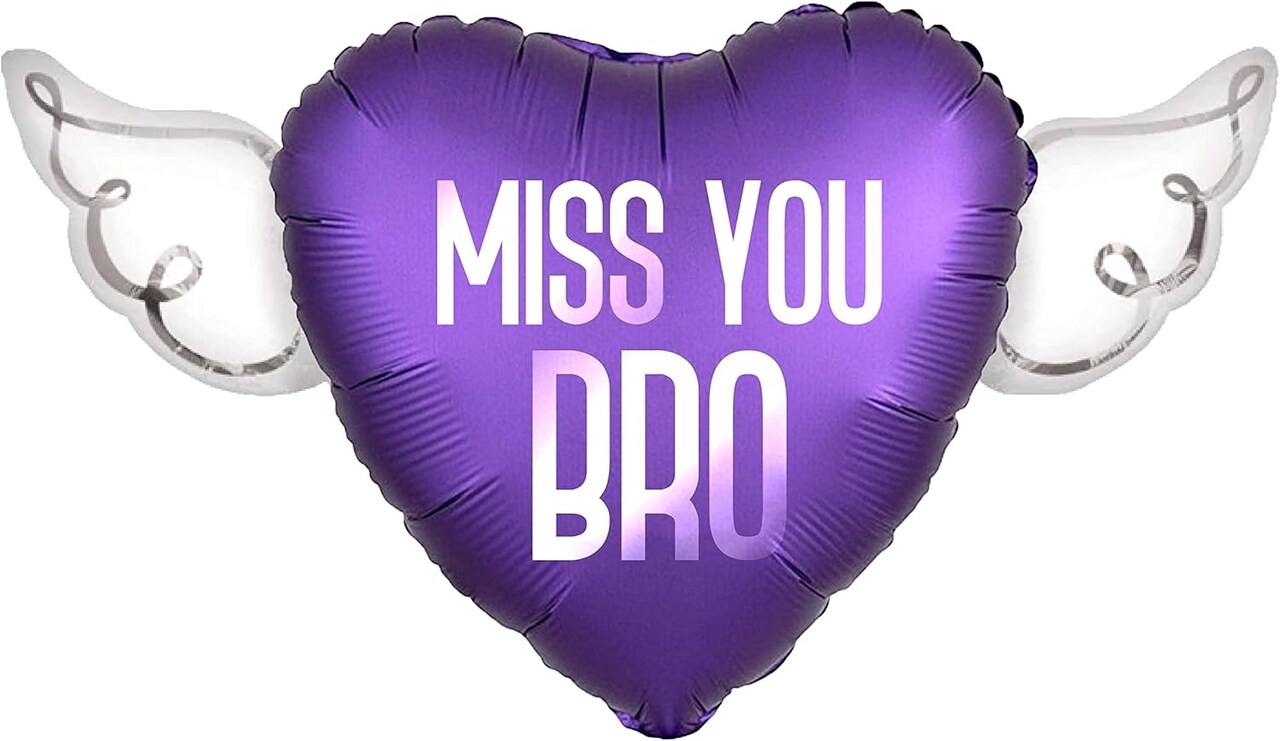Miss You Bro Heavenly Balloons heart shaped with angel wings (Purple)
